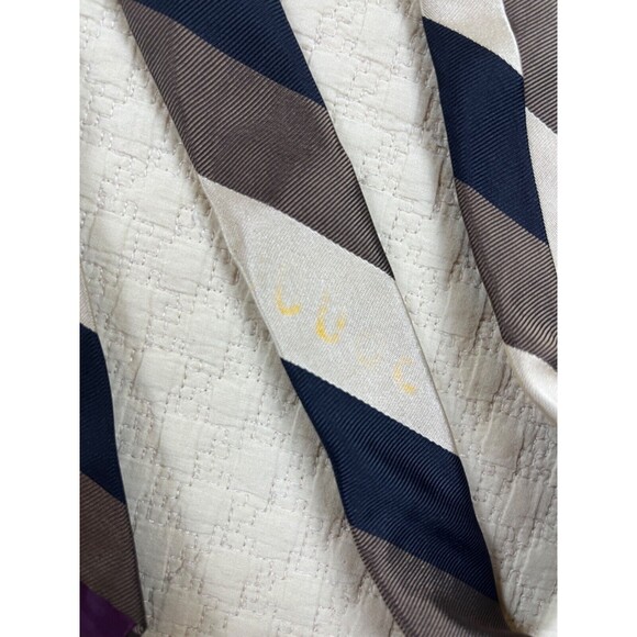 Ferrari Stripe Silk Tie‎ Skinny Brown Tan and Navy 1978 VTG 3"W 56"L - Picture 4 of 7